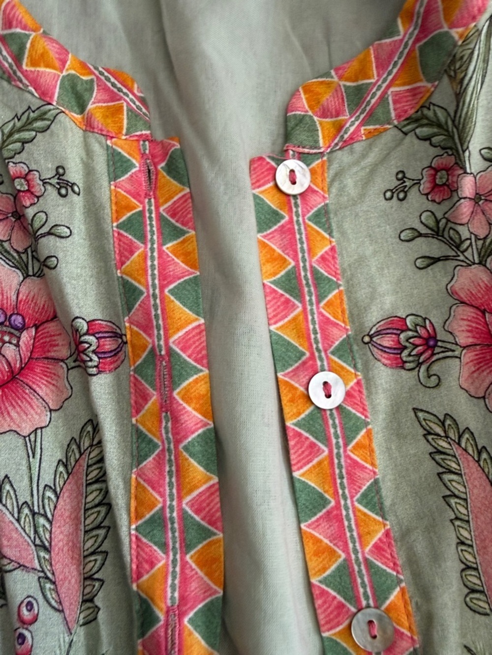 Floral Belted Midi Dress in Pastel Pink & Sage - Picture 4 of 6